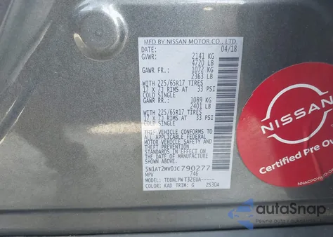 2018 Nissan Rogue S z USA, uszkodzony, nr VIN 5N1AT2MV0JC790277